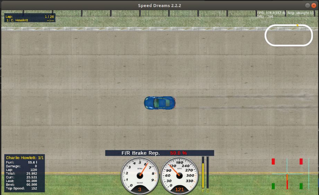 The ABS controller running inside a Speed Dreams simulation
