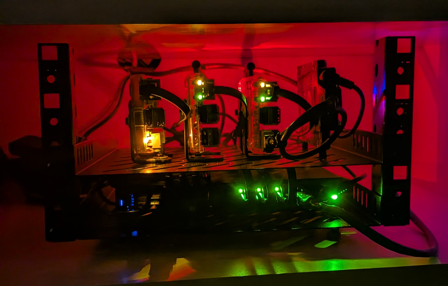 The server rack running beneath the television