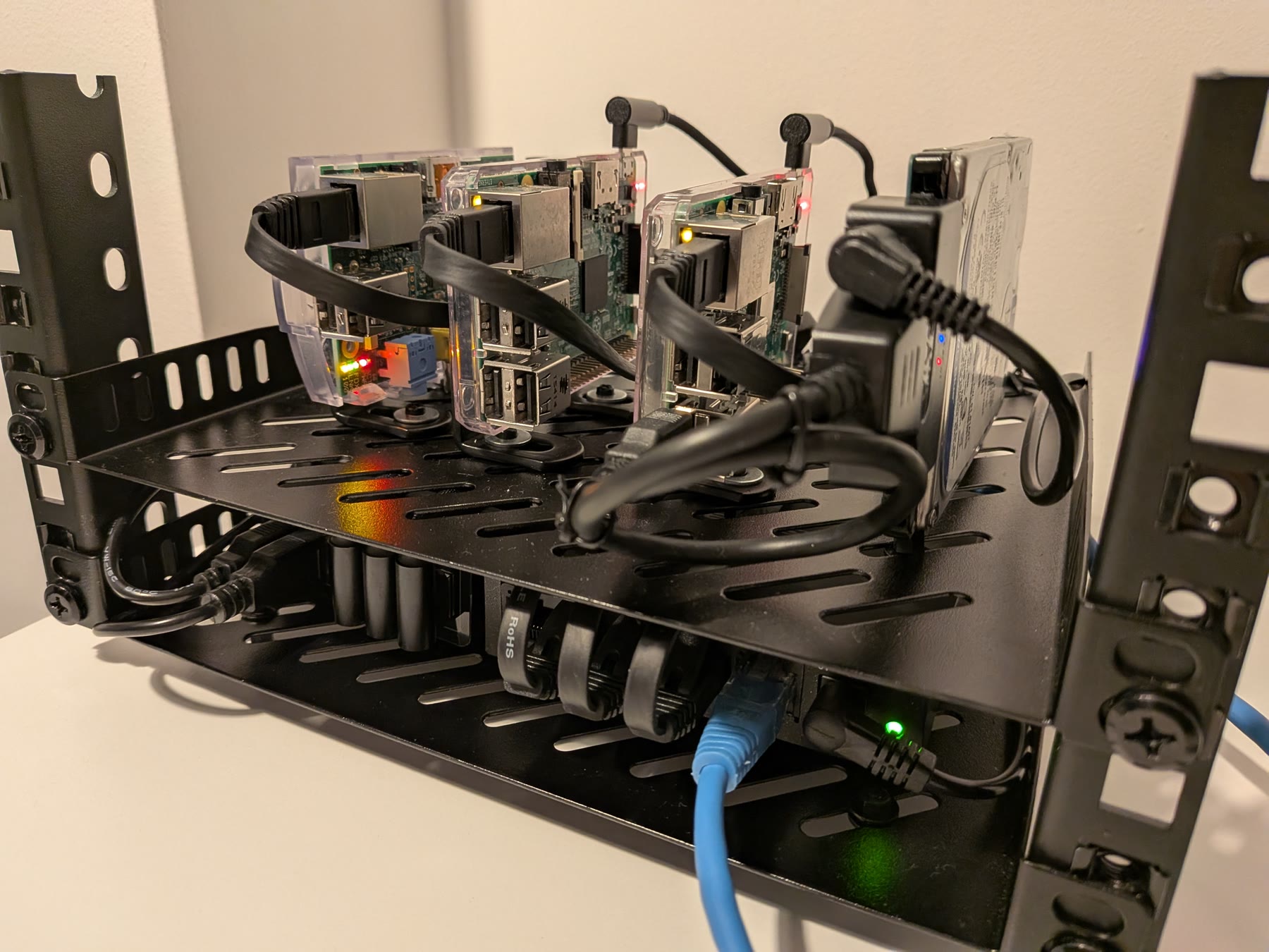 The completed Raspberry Pi server rack