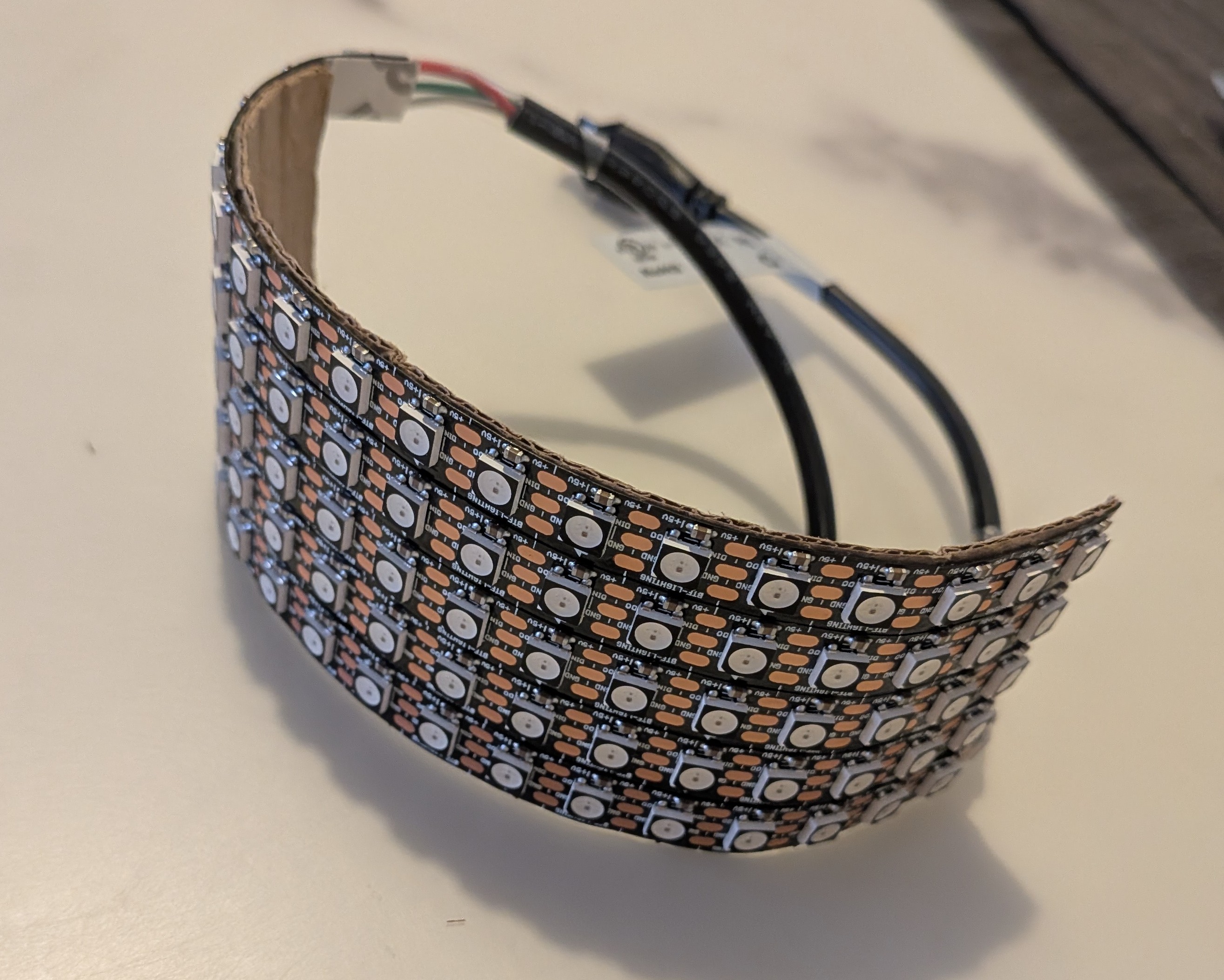 The flexible LED matrix made from shorter sections of individually addressable LED strip