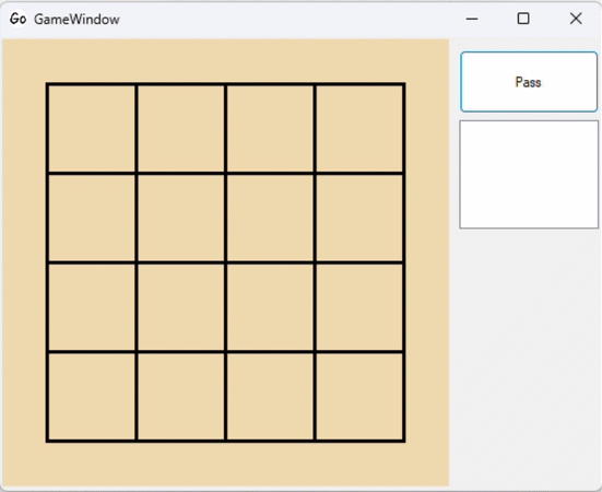The Go bot interface, including the board and move history